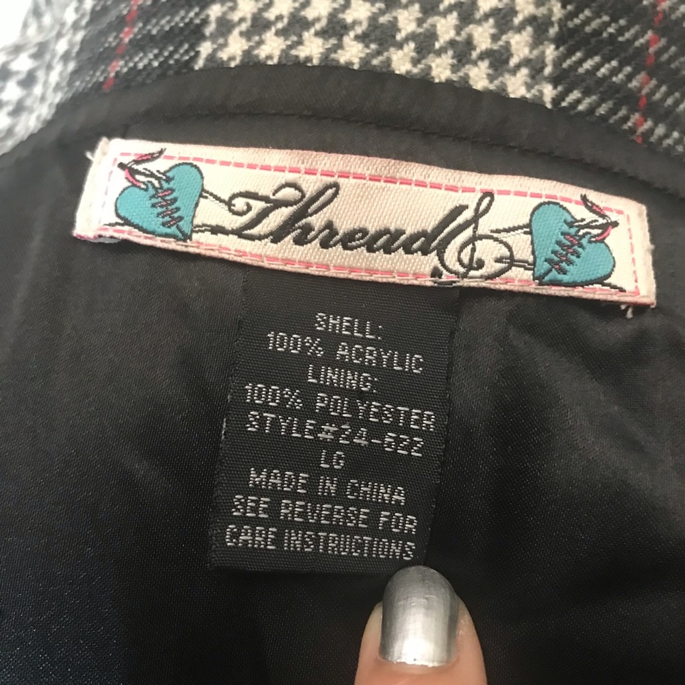 Thread Houndstooth Plaid Pockets Blazer Jacket - image 3